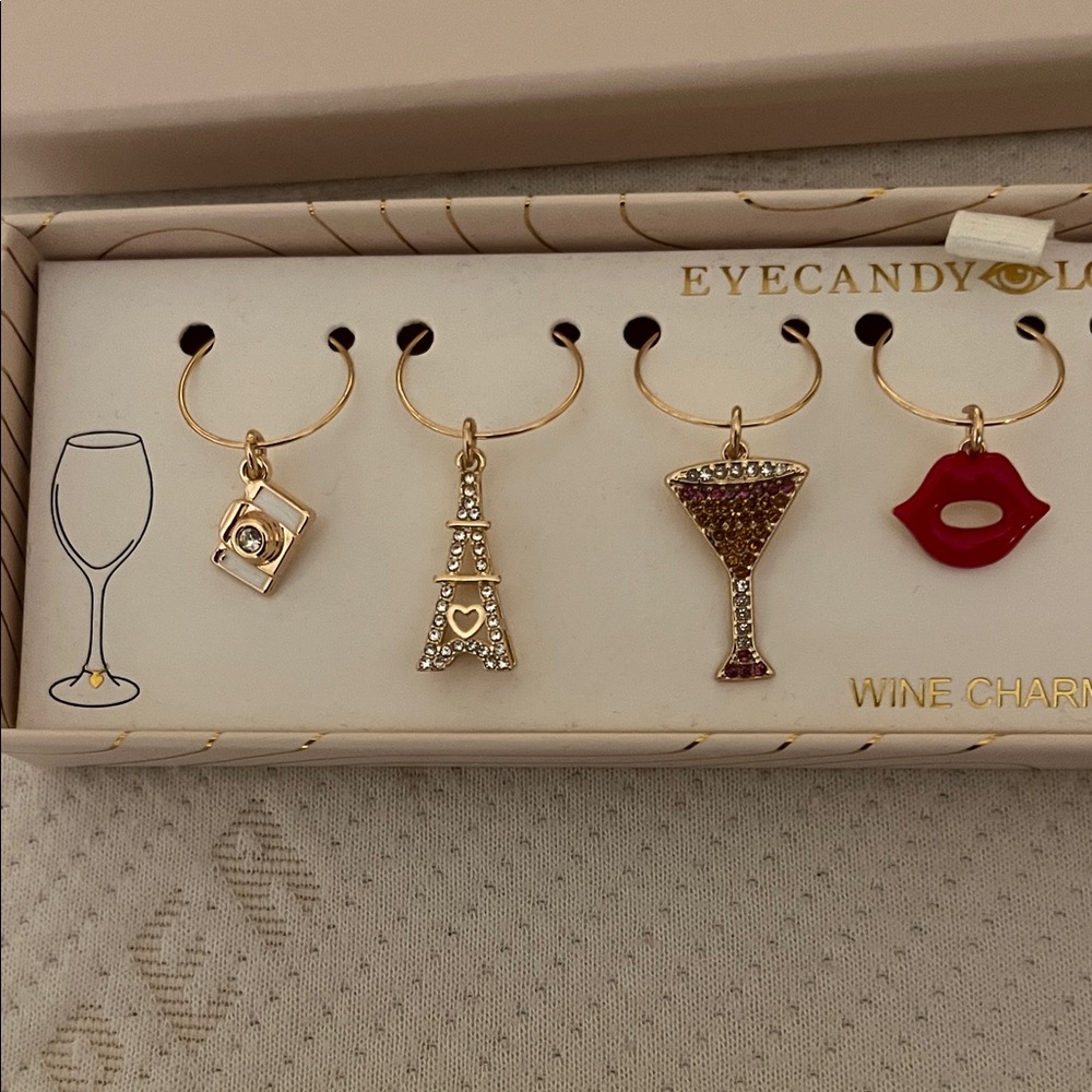 NIB Eye Candy Los Angeles Wine Charm Set 8 Charms mark your wine glasses - Picture 7 of 10